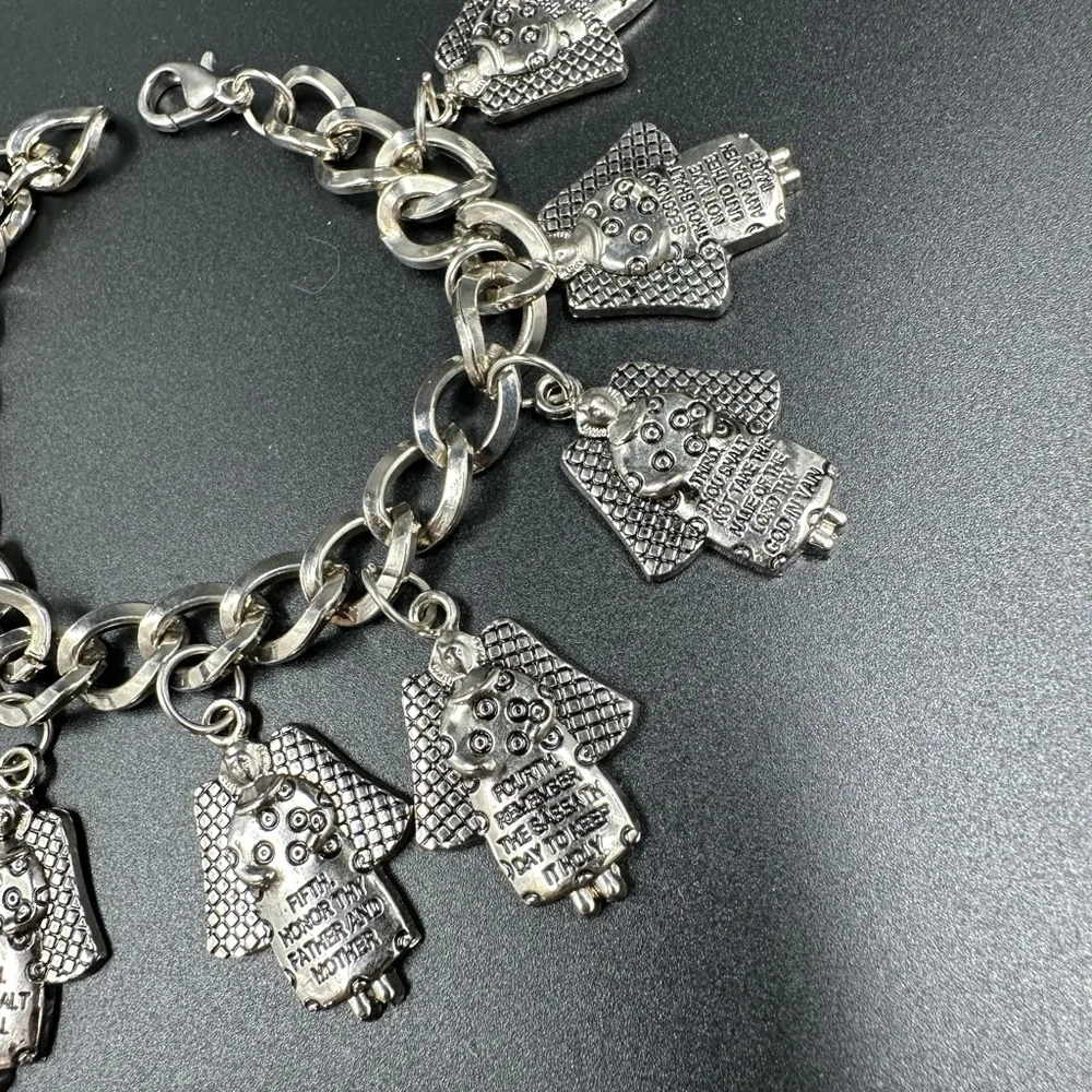Ten Commandments Angel Charm Bracelet Stainless Steel NWOT